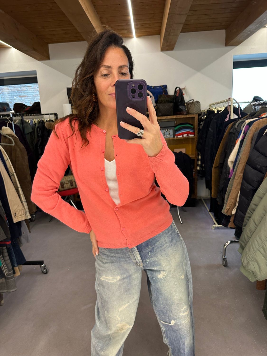 CARDIGAN PURO CASHMERE ROSA INTENSO TG M DONNA