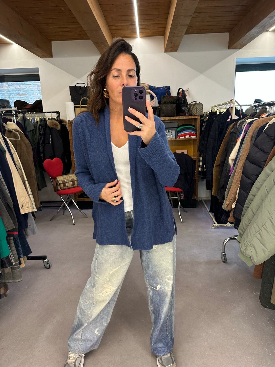 CARDIGAN PURO CASHMERE APERTO BLU TG UNICA