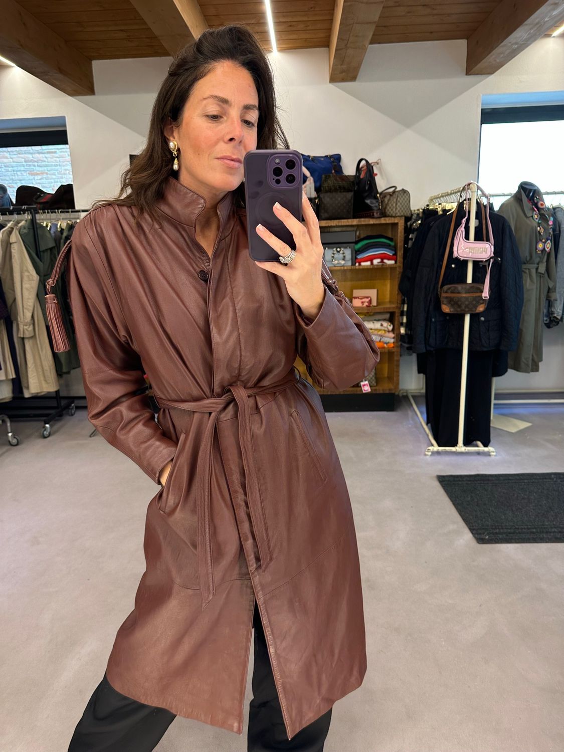 TRENCH VERA PELLE BURGUNDY