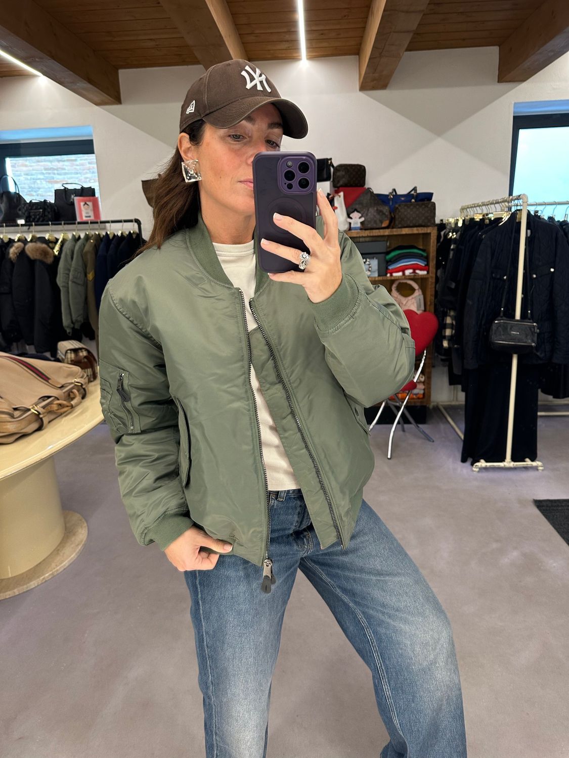 BOMBER ORIGINALE NYLON VERDE INTERNO ARANCIO TG M
