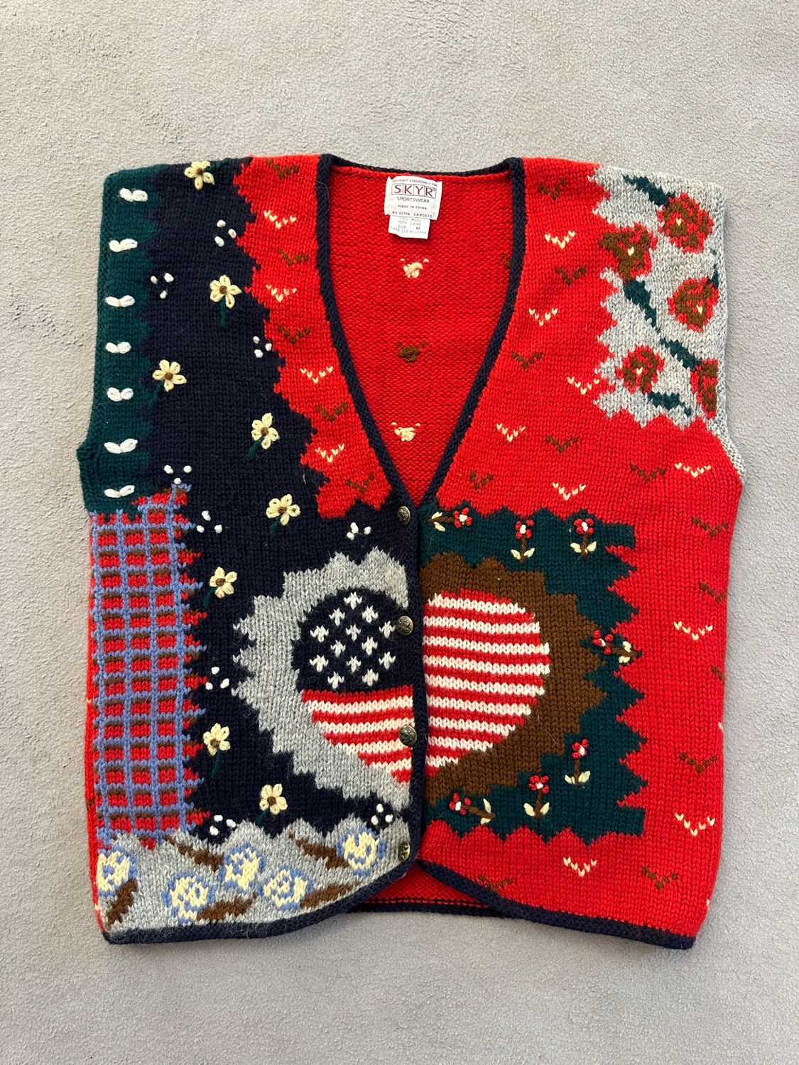 GILET PURA LANA CON RICAMI BANDIERA AMERICANA