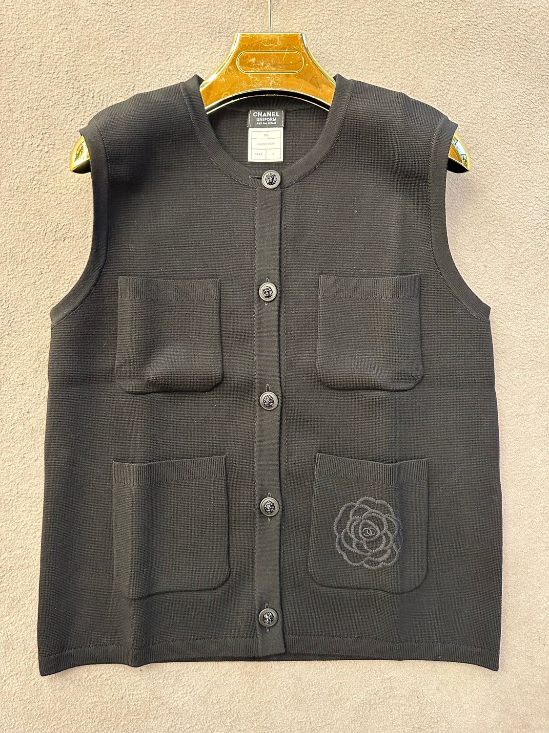 GILET CHANEL RICAMO CAMELIA E LOGO CC TG S