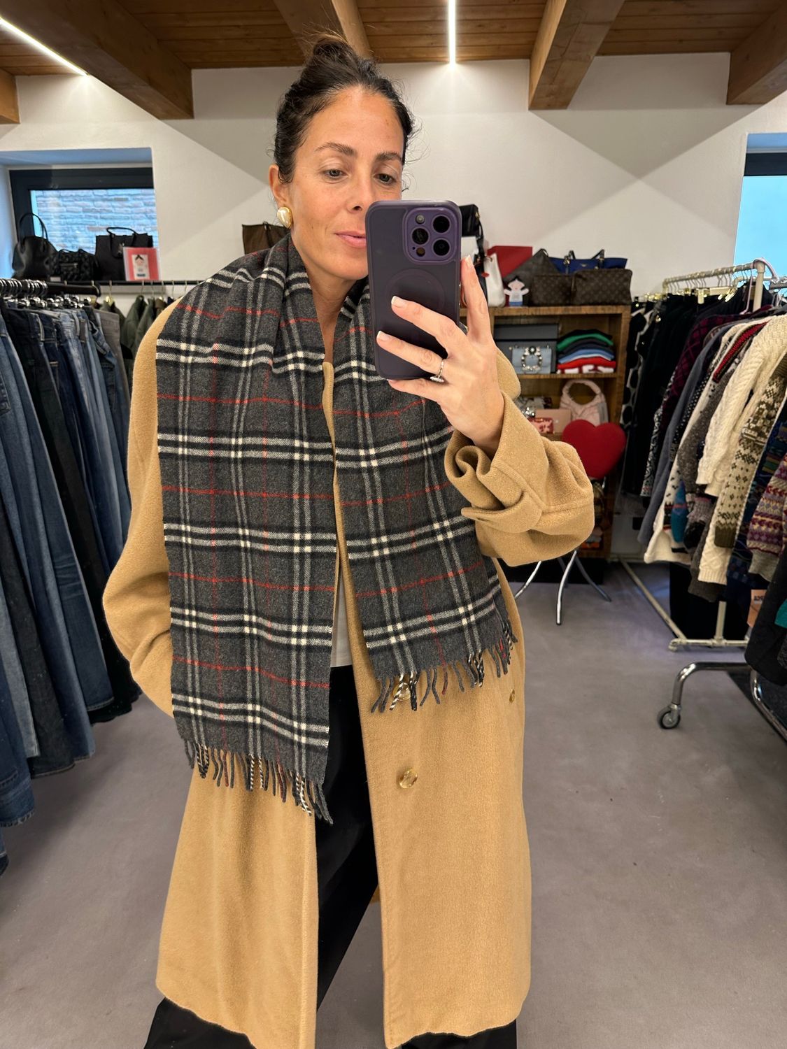 SCIARPA BURBERRY CHECK GRIGIO ANTRACITE PURA LANA