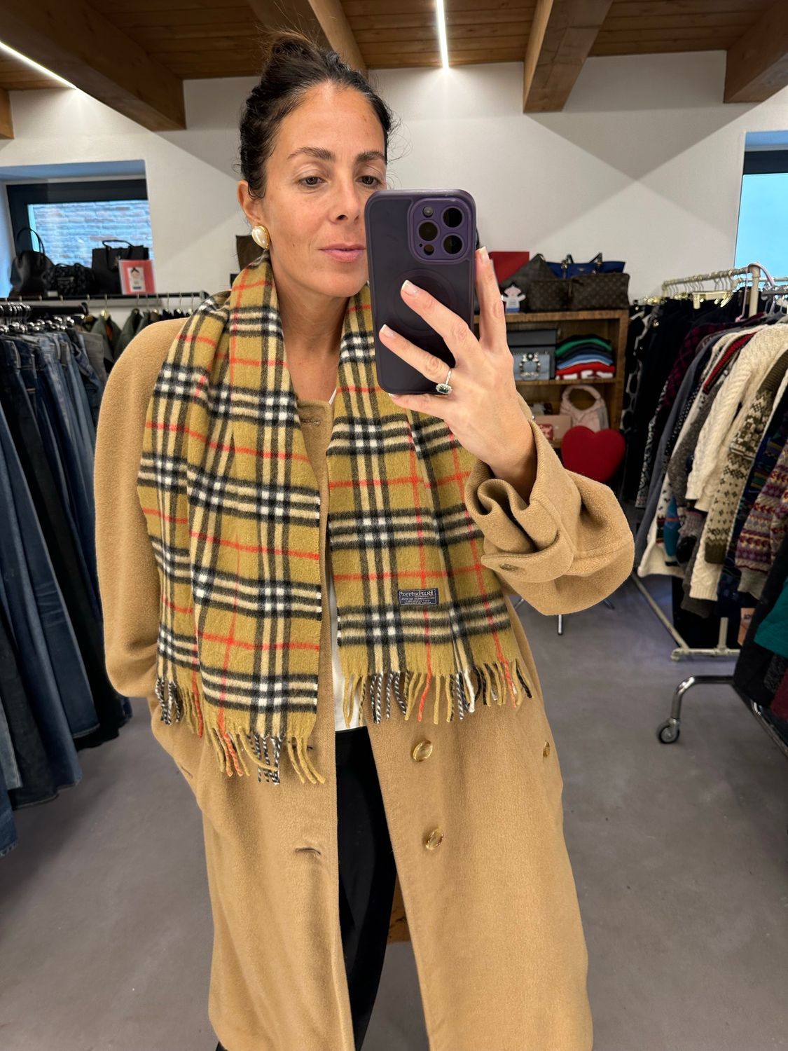 SCIARPA BURBERRY CHECK CLASSICO CAMMELLO CASHMERE E LANA