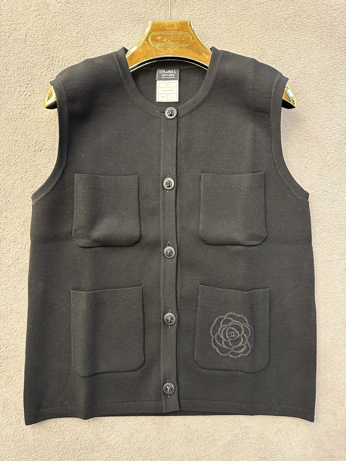 GILET CHANEL RICAMO CAMELIA E LOGO CC TG S