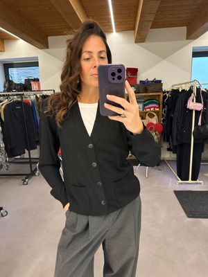 CARDIGAN CHANEL V NECK PURA LANA FINISSIMA NERA TG M UNISEX