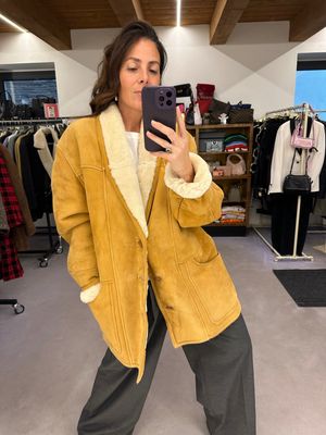 MONTONE VINTAGE SHEARLING ORIGINALE CAMMELLO INTERNO PANNA