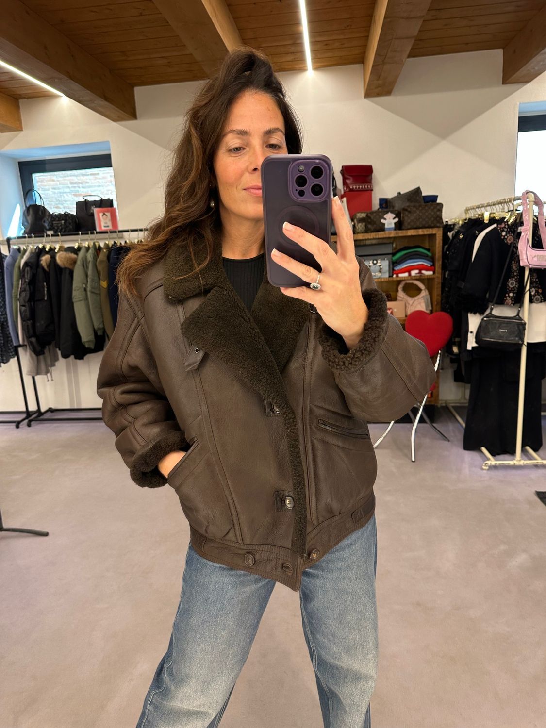 MONTONE TESTA DI MORO VINTAGE SHEARLING ORIGINALE TG 46 UNISEX 
