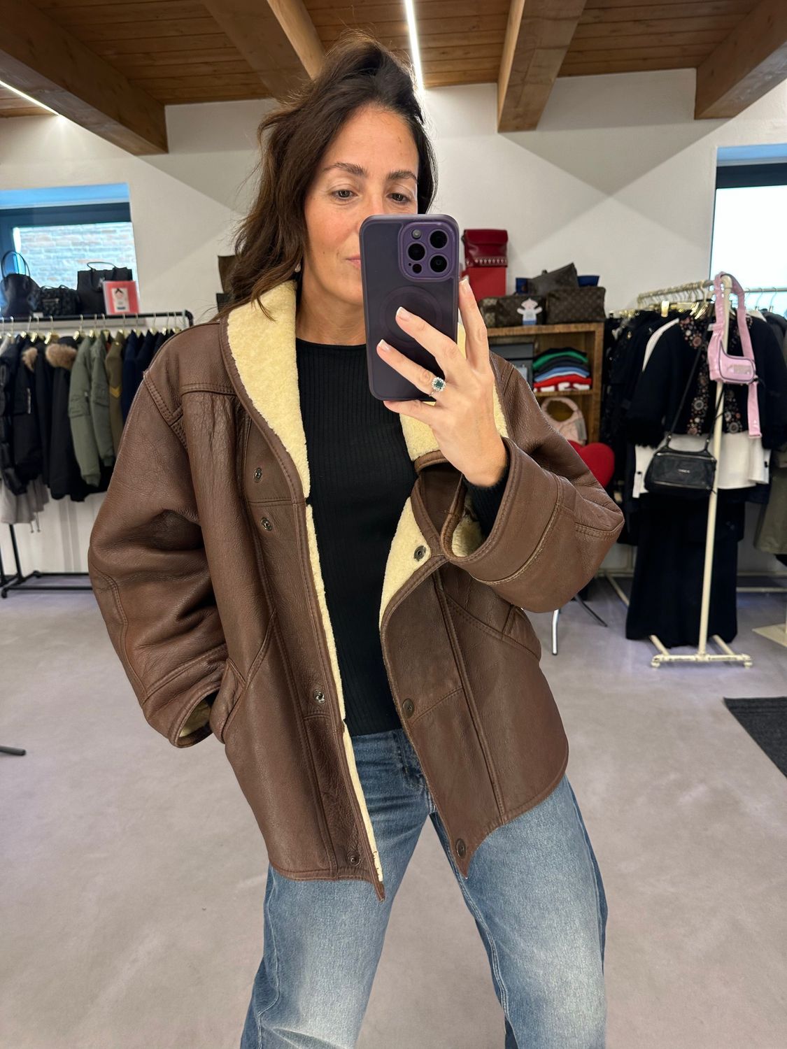 MONTONE ORIGINALE SHEARLING VINTAGE TESTA DI MORO INTERNO PANNA REVER MIX