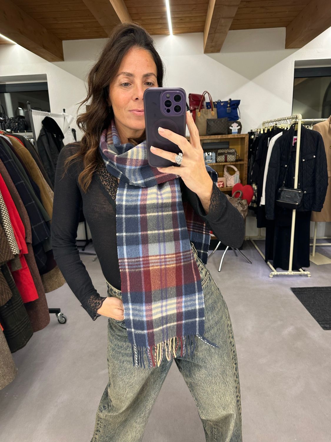 SCIARPA BARBOUR TARTAN BLU BORDEAUX TONI PASTELLO PURA LANA VERGINE UNISEX