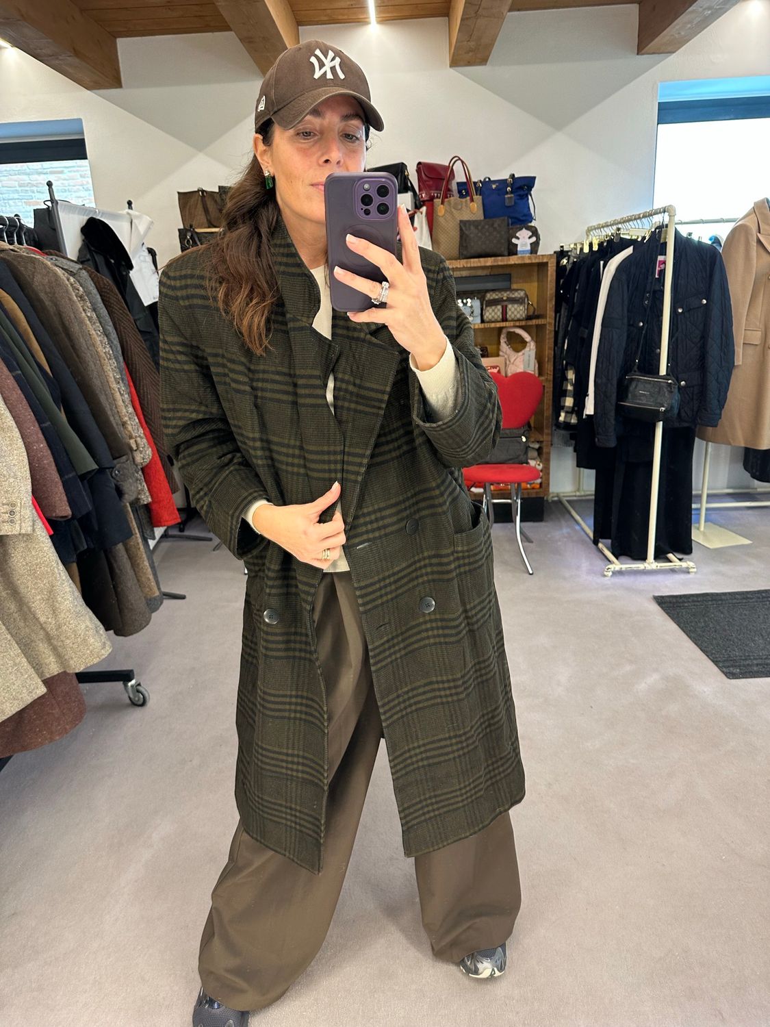 CAPPOTTO VINTAGE PURA LANA VERGINE SCOZZESE TONI DEL VERDE DOPPIOPETTO TG 50