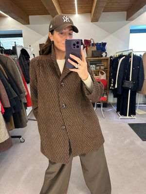 CAPPOTTO VINTAGE MIDI PURA LANA VERGINE SPINATO TESTO DI MORO E CAMMELLO