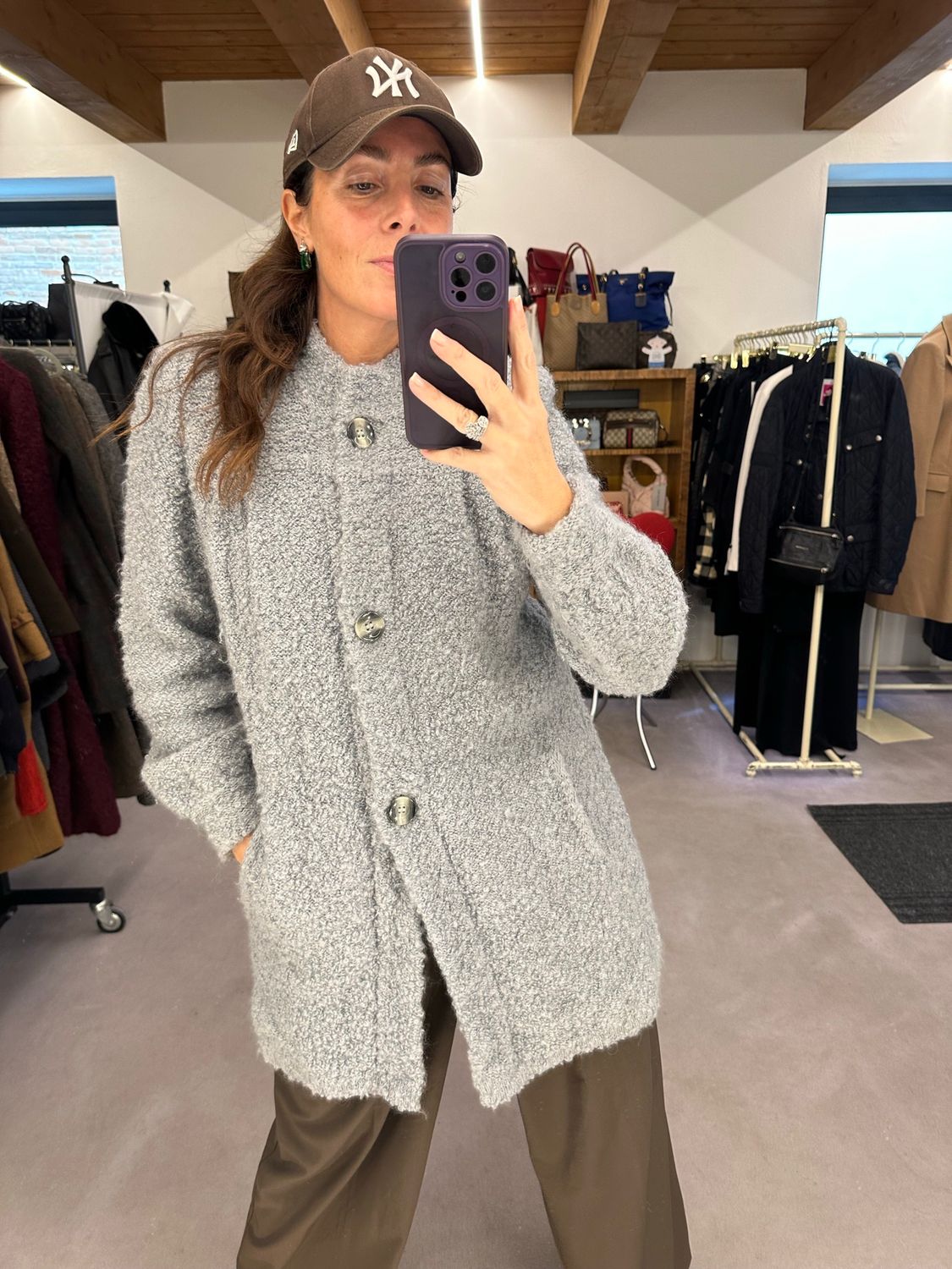 CAPPOTTINO DONNA LANA BOUCLÉ GRIGIO/AZZURRO