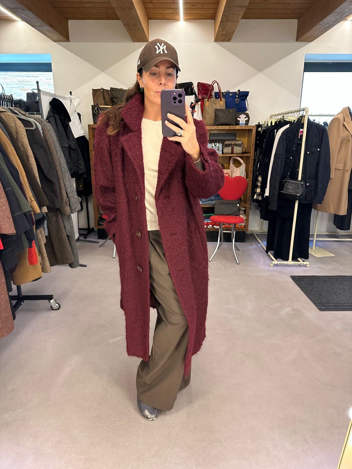 CAPPOTTO VINTAGE LANA BOUCLE BURGUNDY DONNA OVER