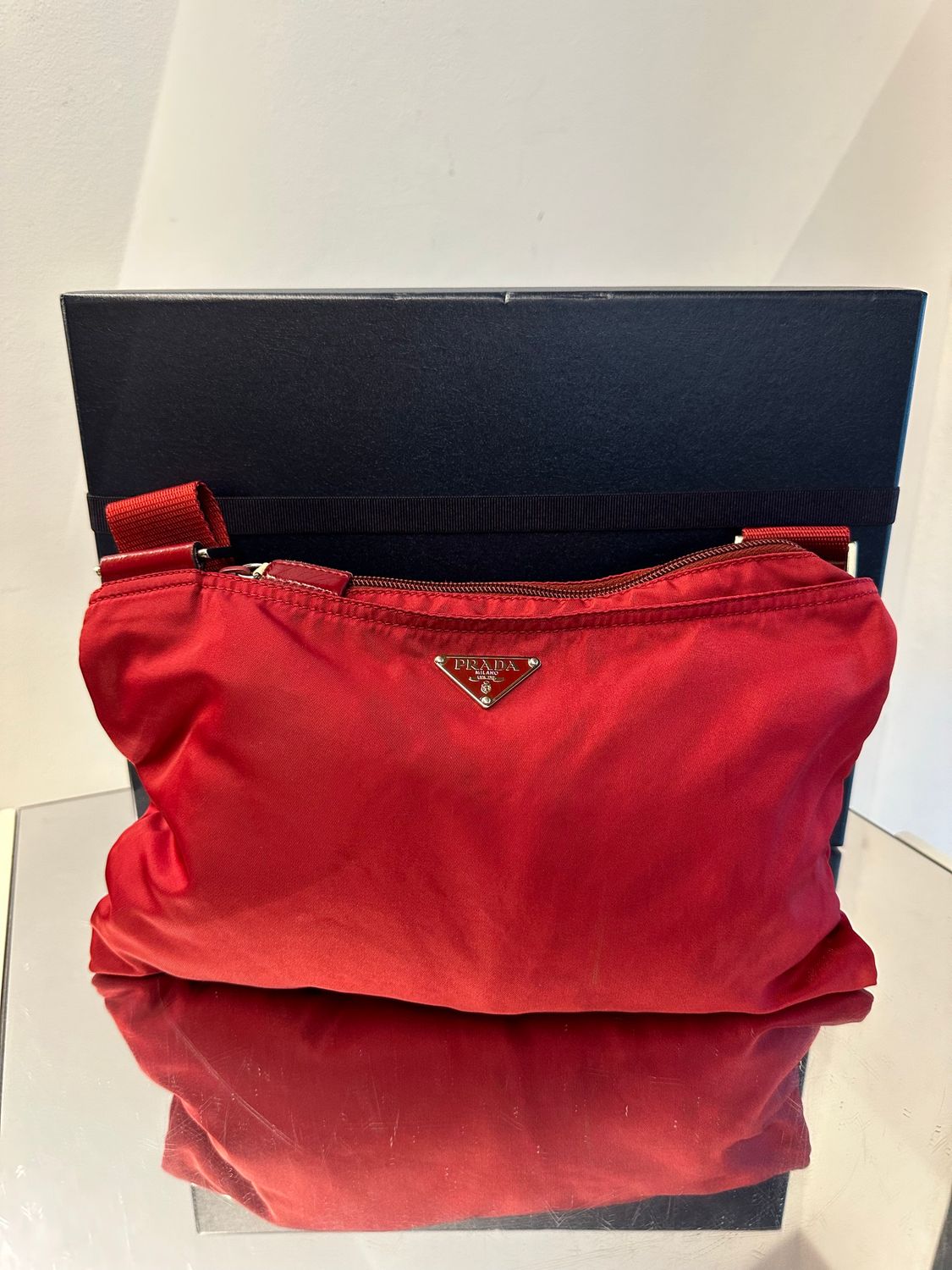 TRACOLLA PRADA RETTANGOLARE NYLON ROSSO BORDEAUX 