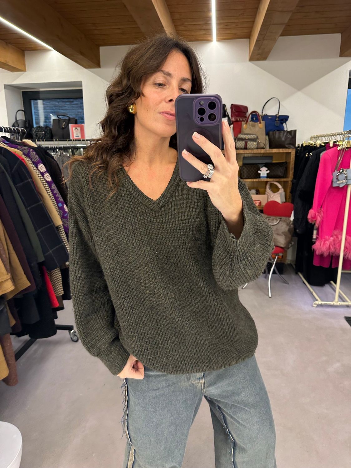 V NECK BARBOUR VERDE MILITARE UNISEX TG XL