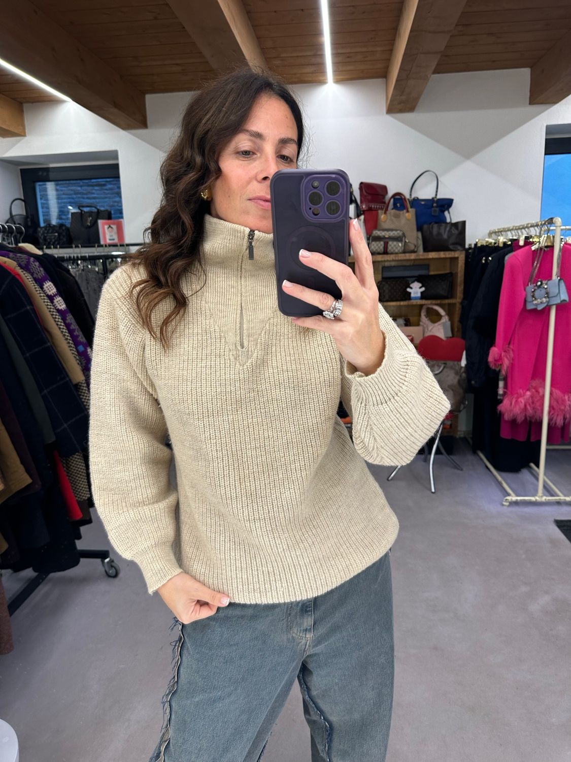 PULL COLLO ALTO BARBOUR SABBIA TG L PURA LANA VERGINE UNISEX