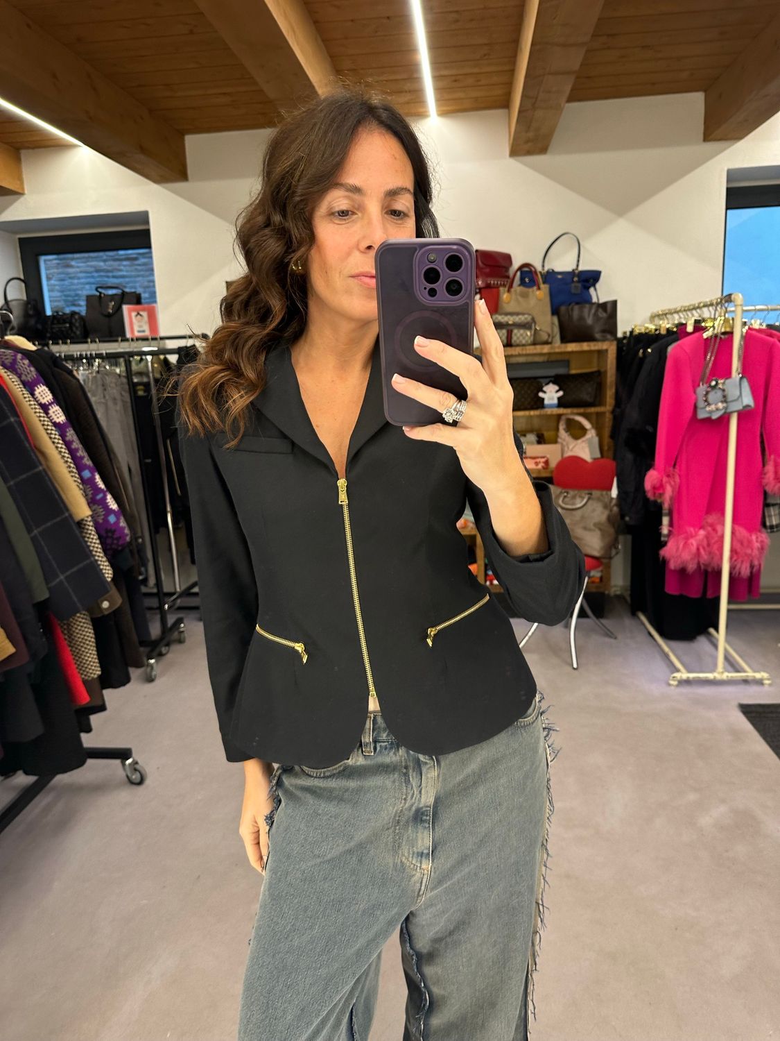 GIACCA DONNA LOUIS VUITTON GROS NERO ZIP ORO CON LOGO TG 42