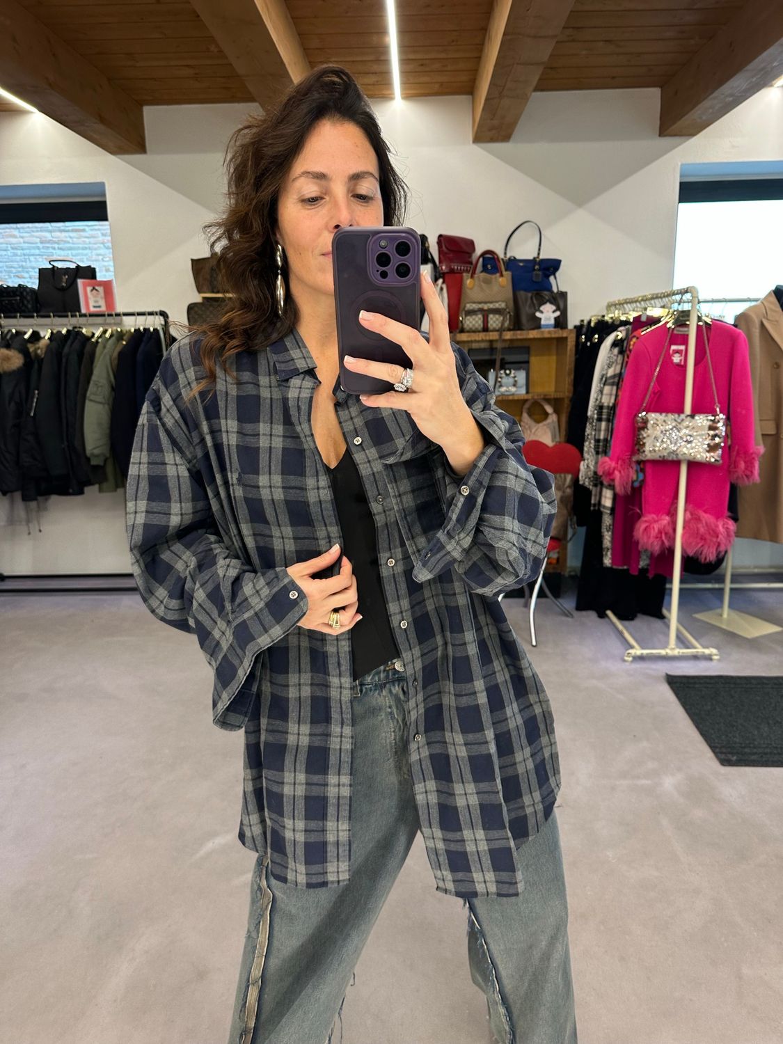 CAMICIA RALPH LAUREN SCOZZESE BLU GRIGIO UNISEX TG XXL CALDO COTONE