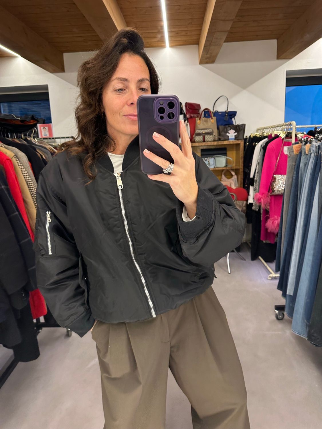 BOMBER CLASSICO NERO NUOVO TG M UNISEX