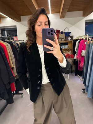 GIACCA DONNA VELLUTO NERO LISCIO BOTTONI SFACCETTATI VINTAGE