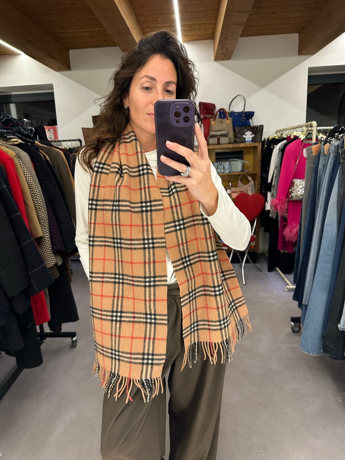 SCIARPA BURBERRY CLASSICA CHECK CAMMELLO LANA E CASHMERE