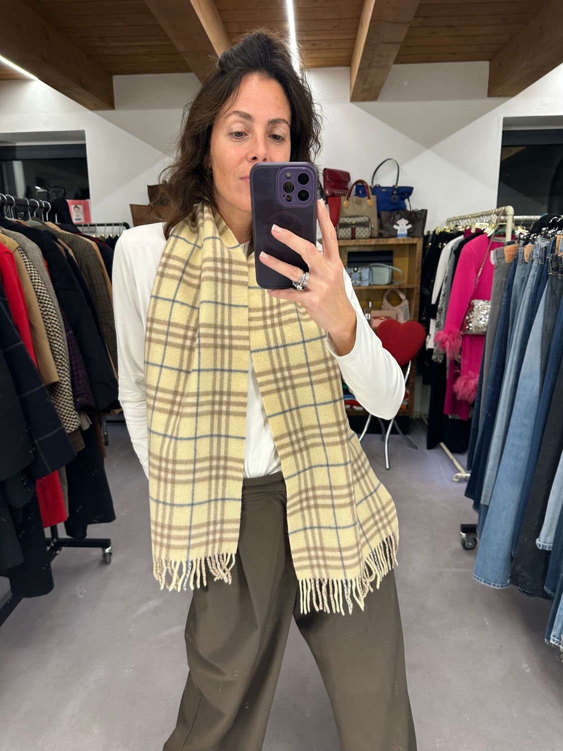 SCIARPA BURBERRY CHECK BURRO PURA LANA VERGINE 