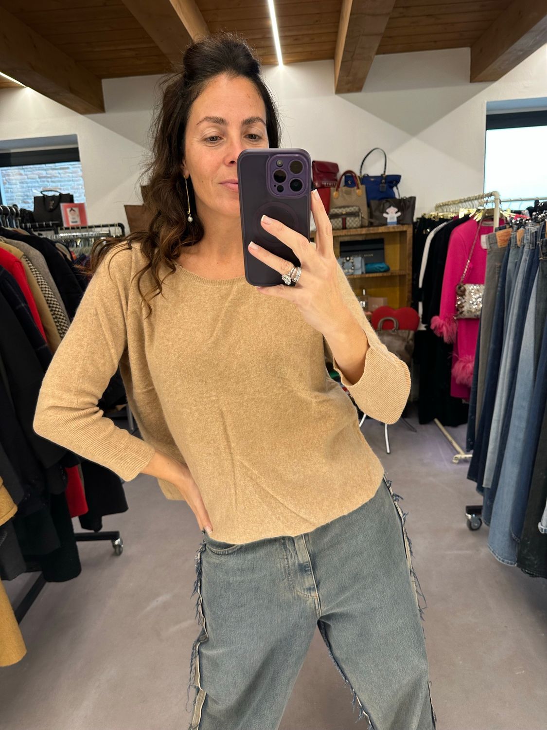 MAGLIONCINO PURO CASHMERE DONNA CAMMELLO TG L 