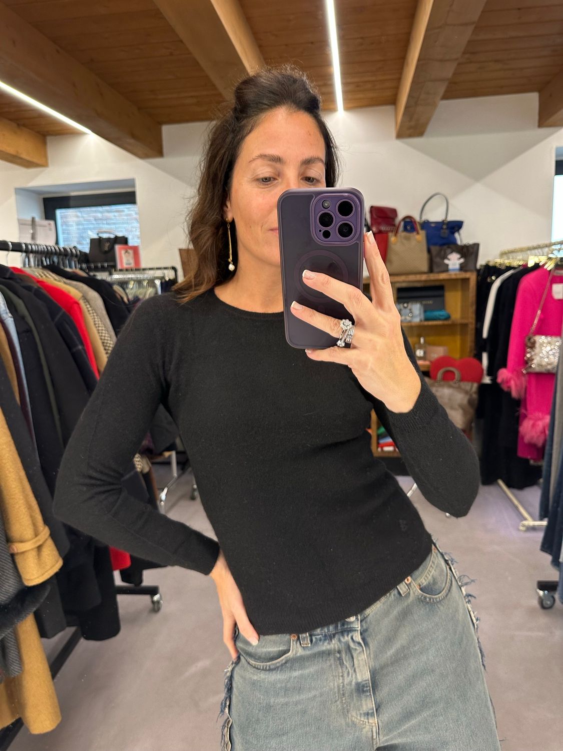 MAGLIONCINO PURO CASHMERE DONNA NERO TG S