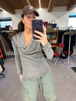 PURO CASHMERE GRIGIO CHIARO MELANGE COLLO SCIALLATO AD ANELLO TG M 