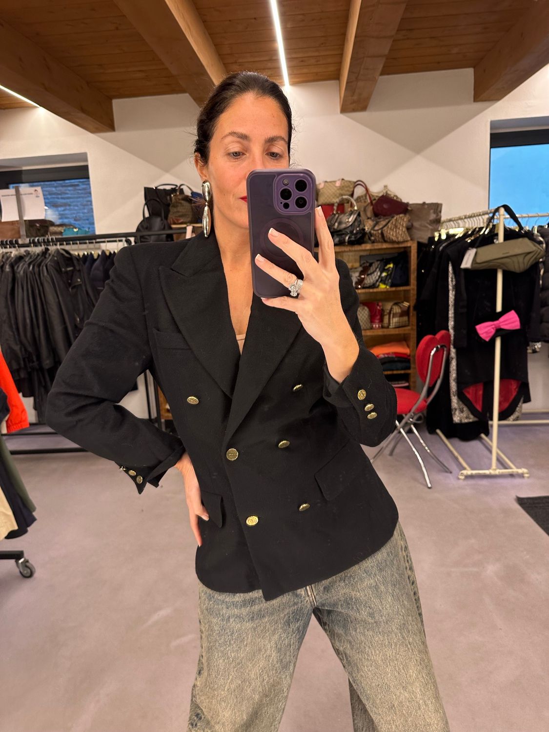 BLAZER LES COPAINS MISTO LANA E CASHMERE NERA BOTTONI ORO
