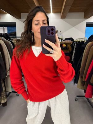 BALLANTYNE V NECK PURA LANA VERGINE ROSSO UNISEX TG 46