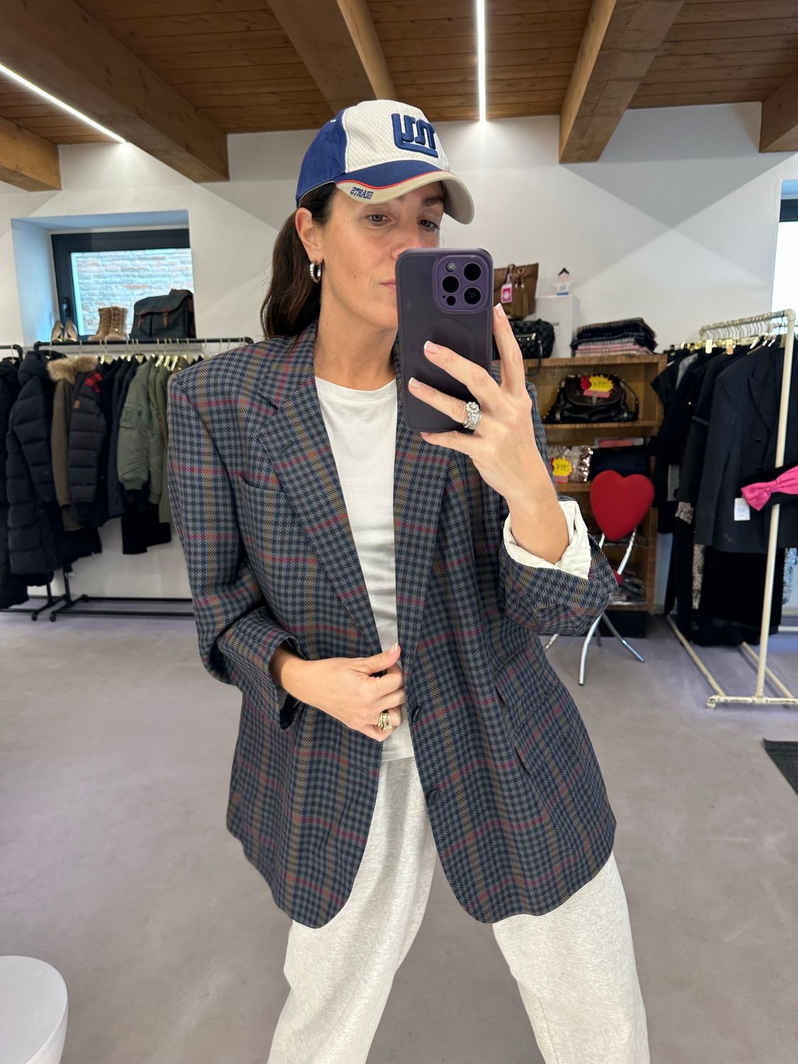 BLAZER DAKS LONDONO TG 50 PURA LANA VERGINE PIED DE POULE FONDO BLU GRIGIO