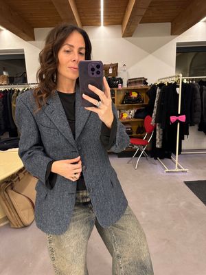 BLAZER HARRIS TWEED PURA LANA SPINATA BLU