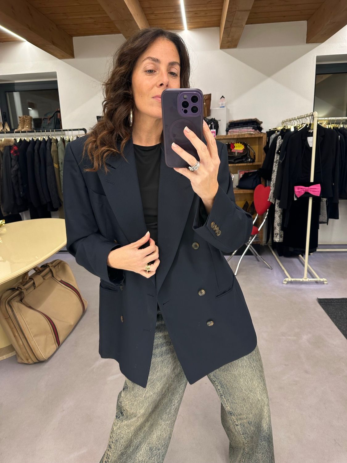 BLAZER FRESCO DI LANA BLU DOPPIOPETTO CON REVER A LANCIA