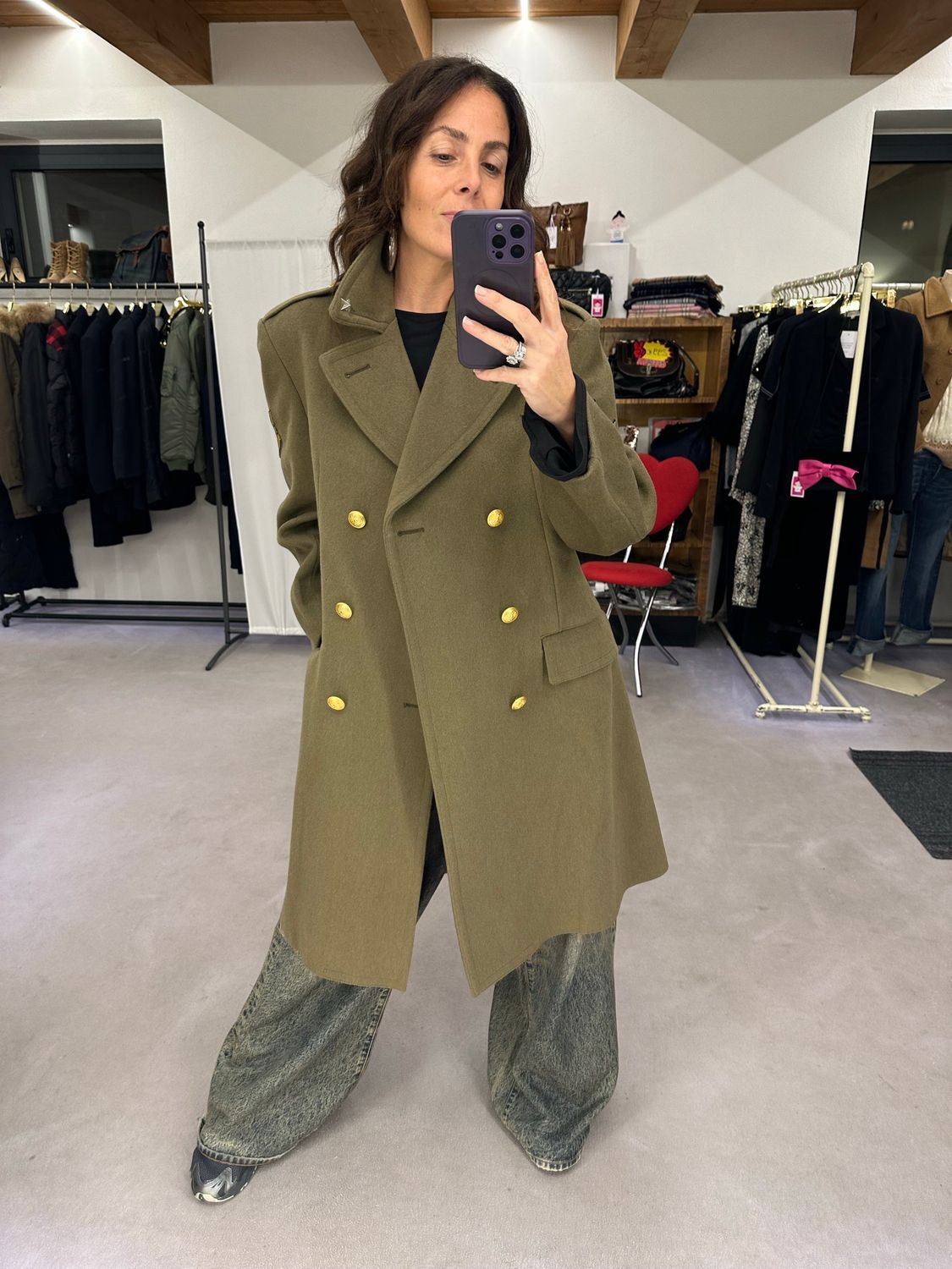 CAPPOTTO ORIGINALE MILITARE VERDE BOTTONI E DETTAGLI ORO UNISEX TG 52