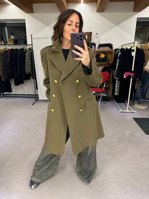 CAPPOTTO ORIGINALE MILITARE VERDE BOTTONI E DETTAGLI ORO UNISEX TG 52