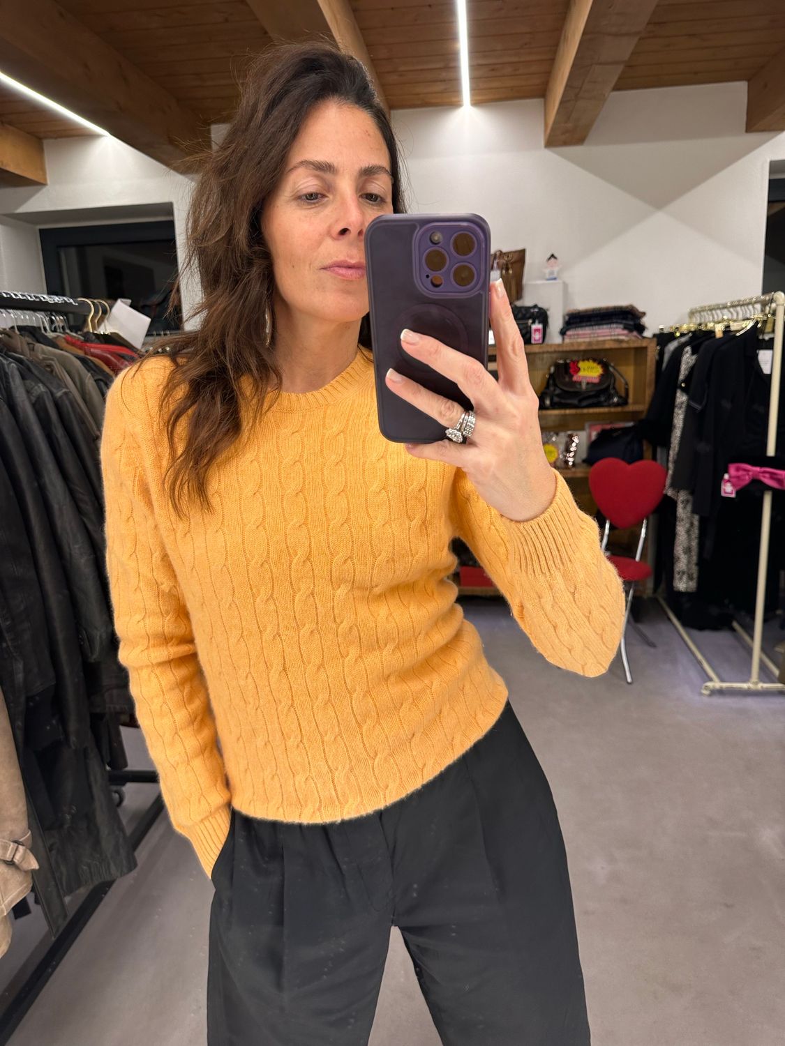 GIROCOLLO A TRECCE PURO CASHMERE ARANCIO PASTELLO TG M DONNA