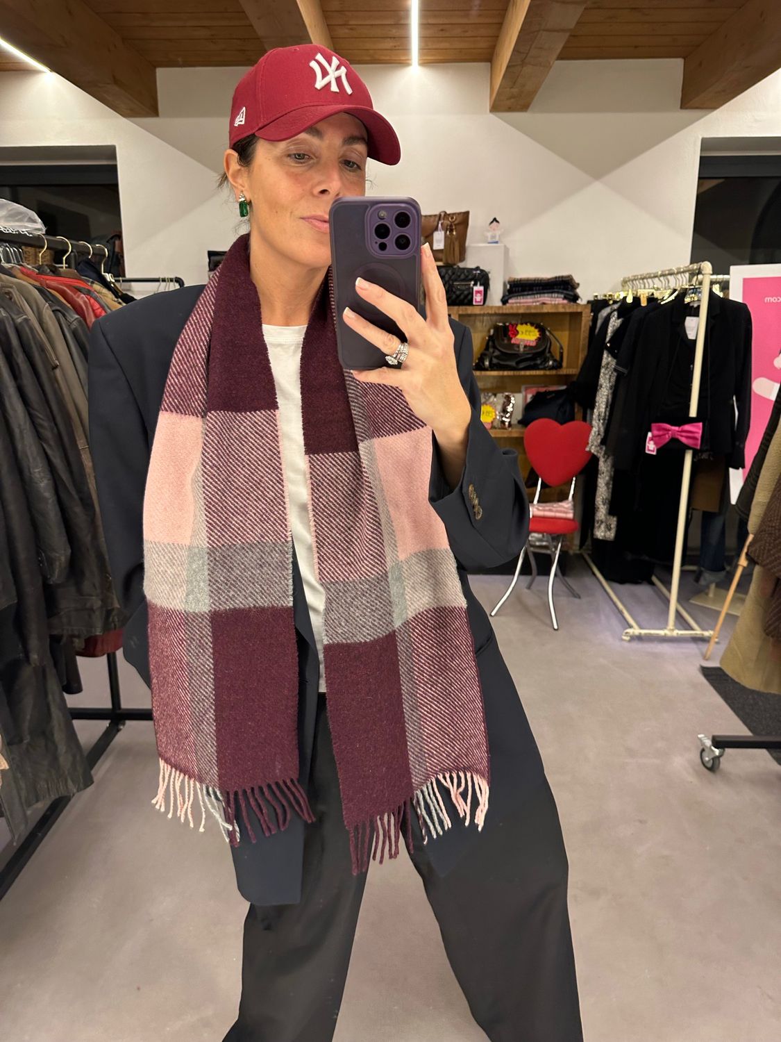 SCIARPA BARBOUR TARTAN MAXI ROSA E BORDEAUX 