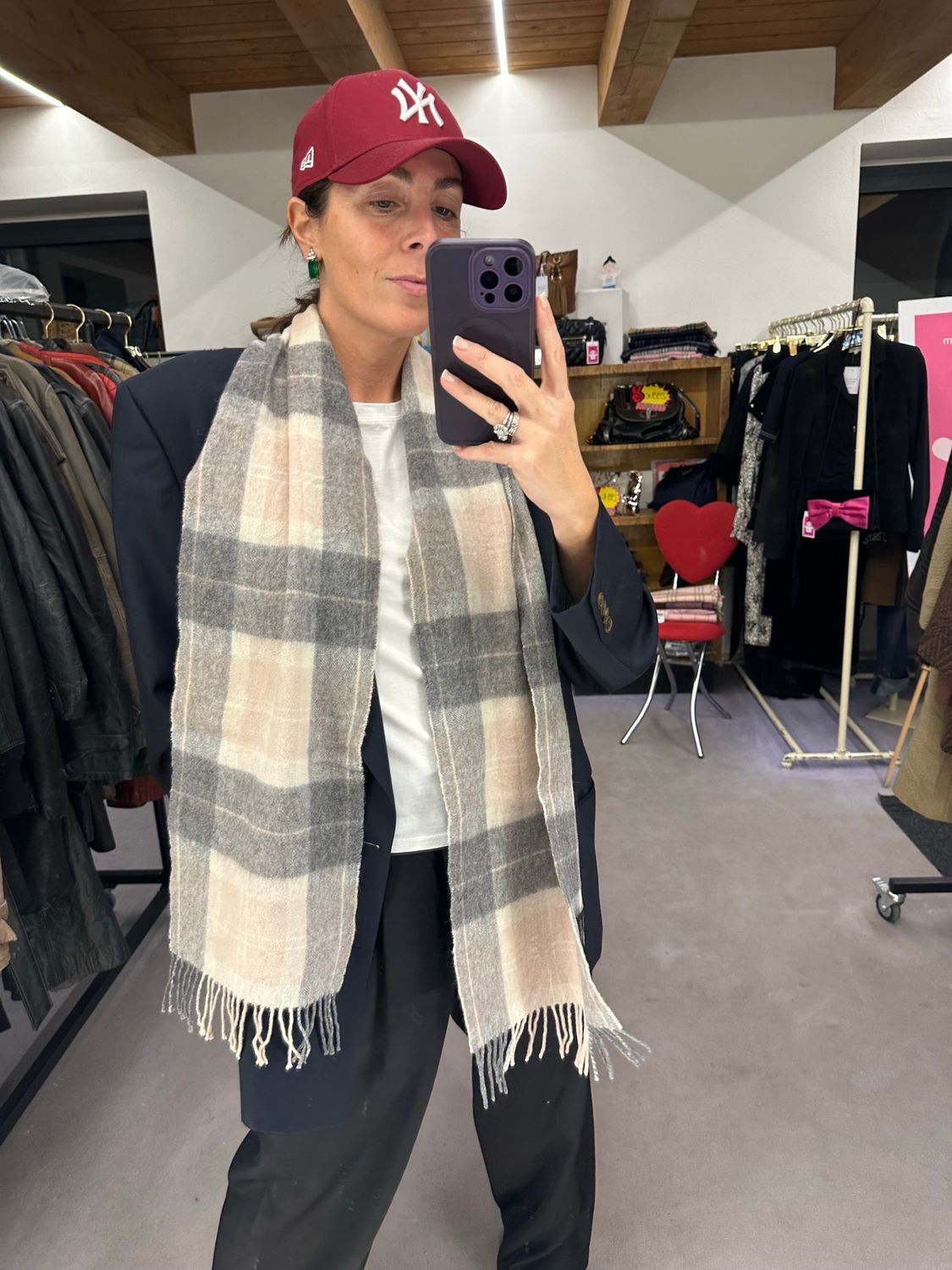 SCIARPA BARBOUR LANA E CASHMERE TARTAN ROSA/GRIGIO 