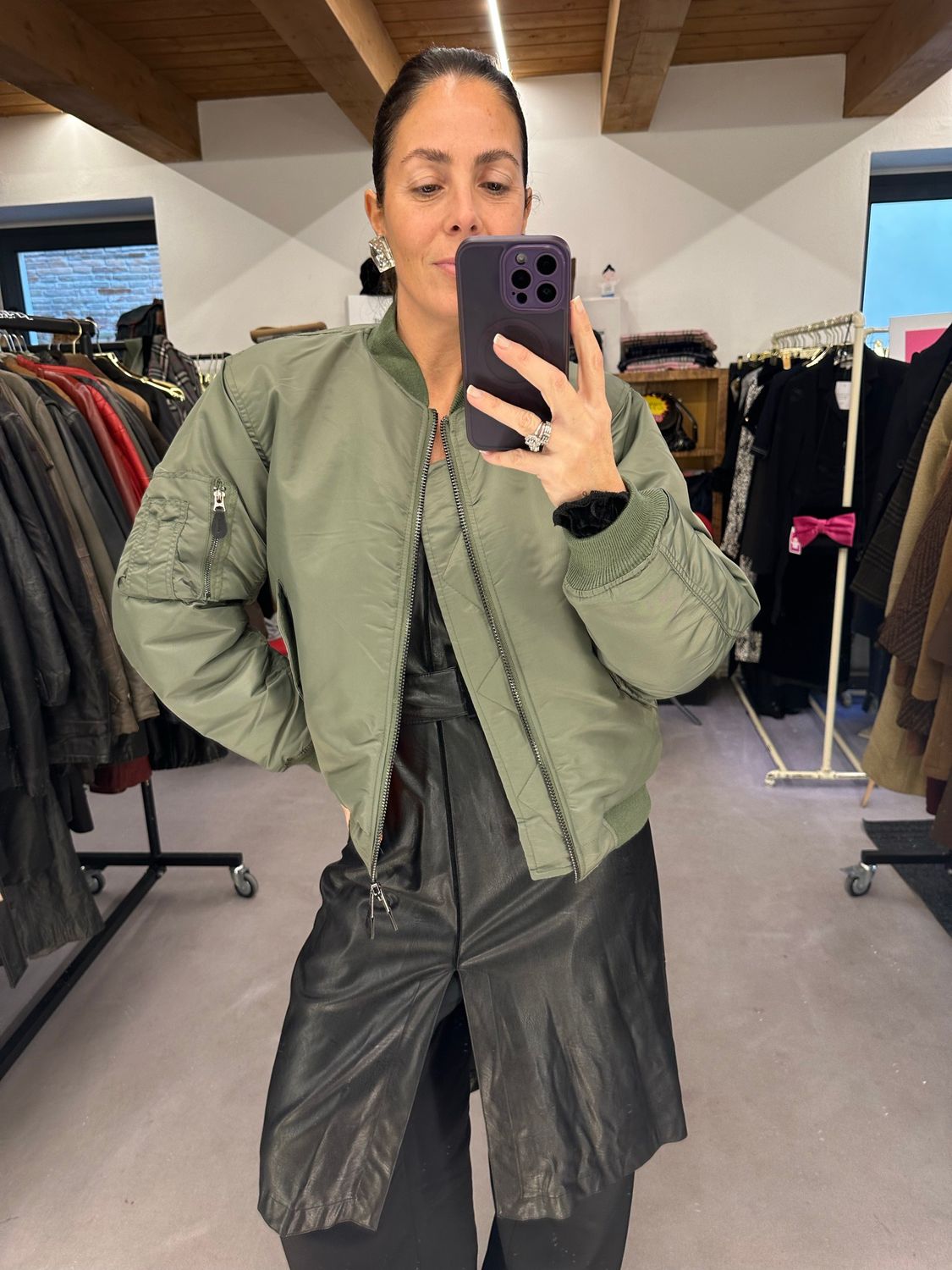 BOMBER CLASSICO NUOVO NYLON VERDE TG S UNISEX IMBOTTITO