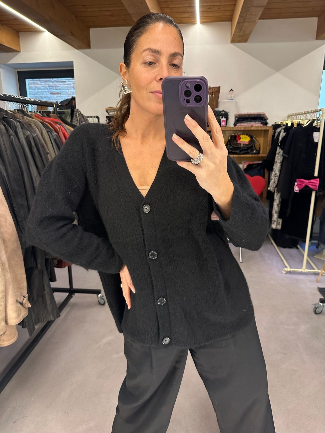 CARDIGAN PURO CASHMERE NERO TG XL DONNA