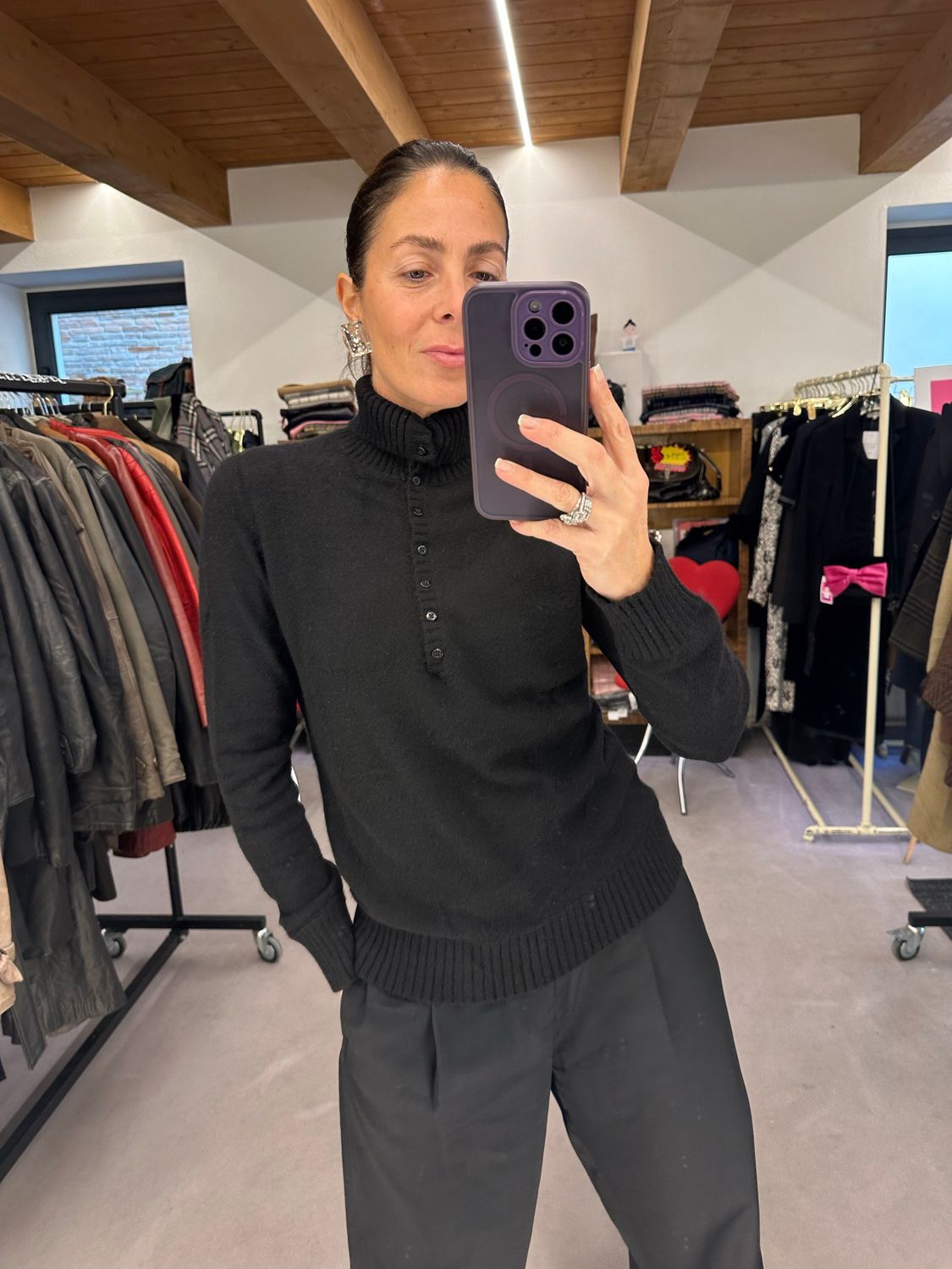 POLO COLLO ALTO PURO CASHMERE NERO DONNA TG M