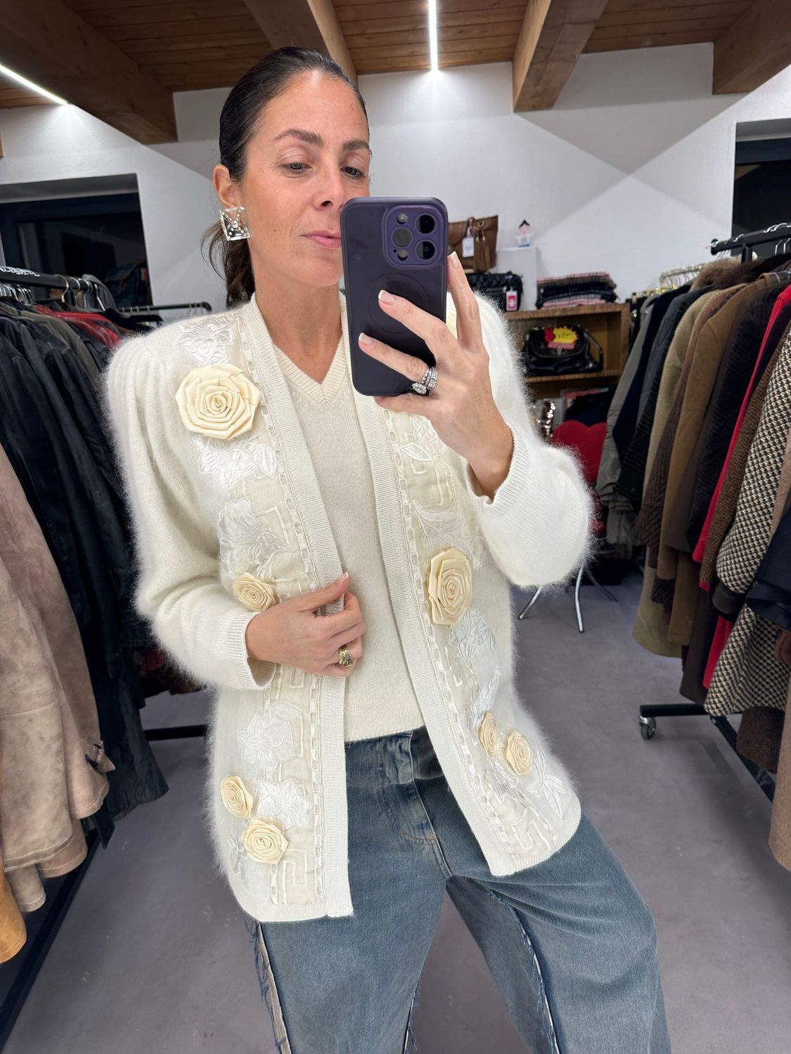 TWIN SET GILET CASHMERE E CARDIGAN MOHAIR CON RICAMI E APPLICAZIONI 