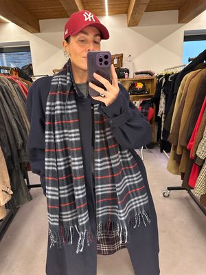MAXI SCIARPA BURBERRY CHECK BLU PURA LANA VERGINE