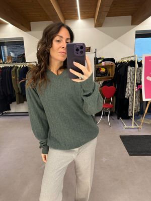 PURO CASHMERE VERDE MILITARE UNISEX V NECK TG L