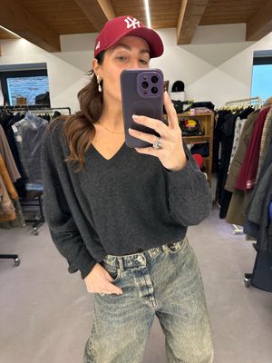 MAGLIONCINO VALENTINO VINTAGE PURA LANA VERGINE GRIGIO ANTRACITE LOGO RICAMATO