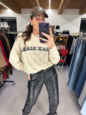 FELPA PURO CASHMERE MAX MARA PANNA LOGO JACQUARD NERO TG L DONNA CON CAPPUCCIO 