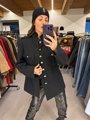 GIACCA MILITARE ORIGINALE MODELLO NAPOLEON PURA LANA COLORE NERO DETTAGLI ARGENTO