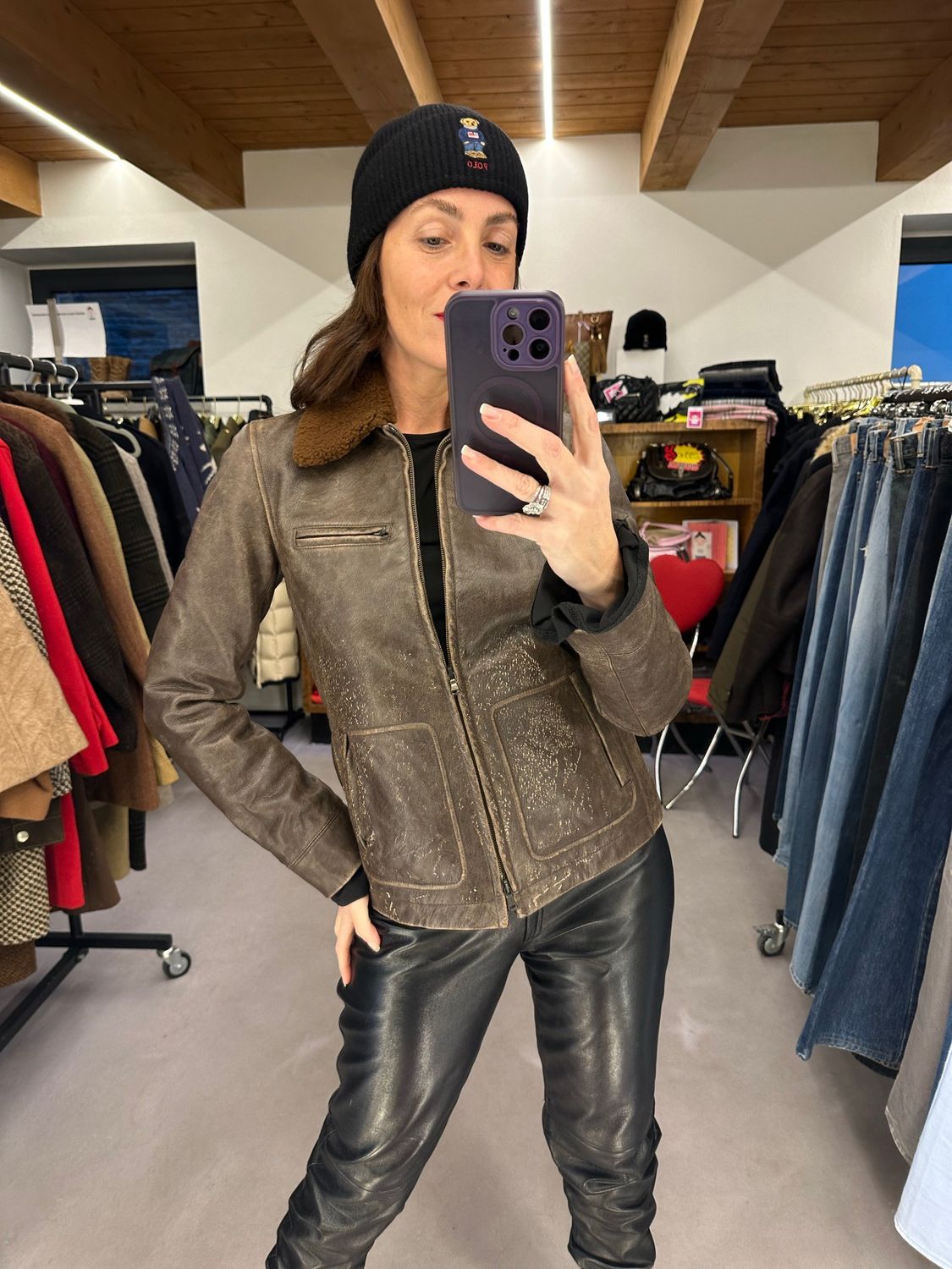 GIUBBOTTO VERA PELLE RALPH LAUREN DONNA COLLO VERO MONTONE